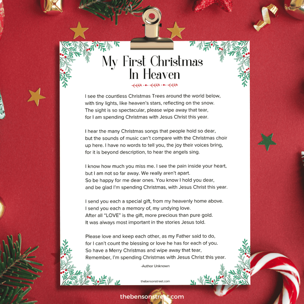 Free Printable “My First Christmas in Heaven” Poem (Author Unknown)