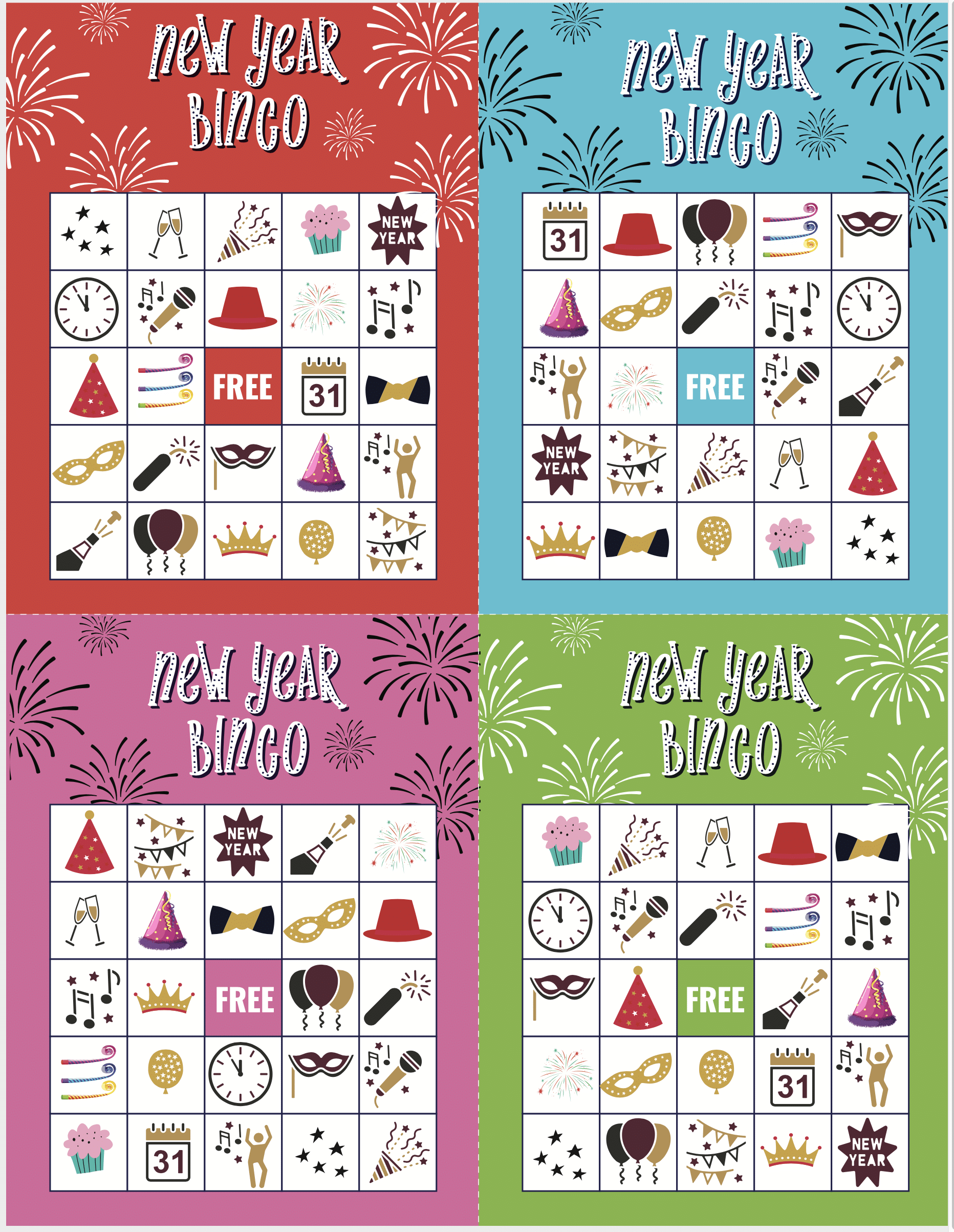 Free Printable New Years Eve Bingo Cards - Play Party Plan