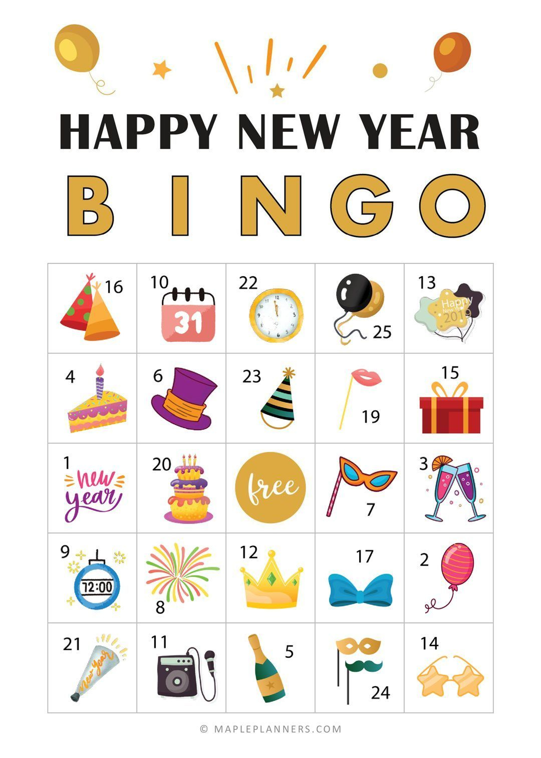 Free Printable New Years Eve Bingo Game Cards  New Years Bingo