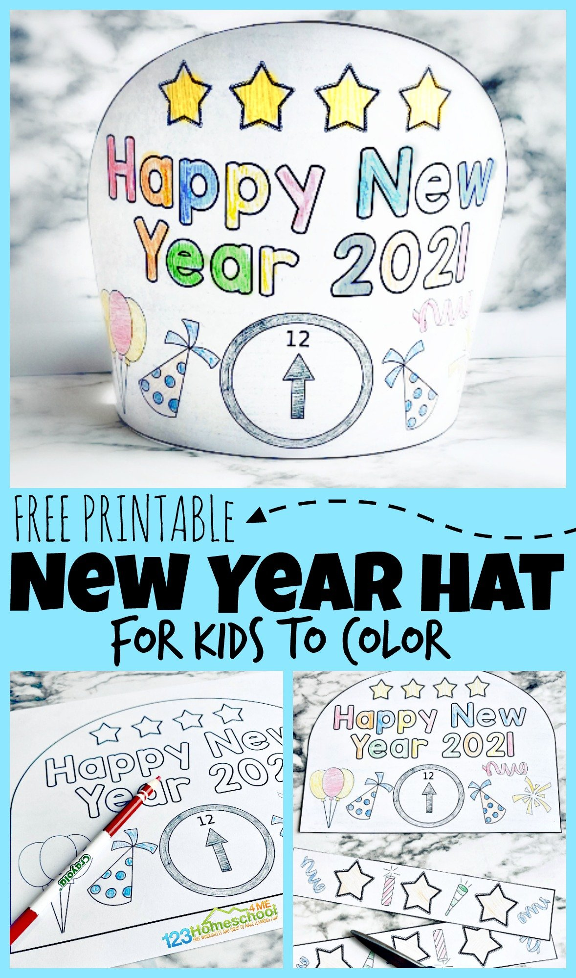 FREE Printable  New Years Party Hats for Kids to Color