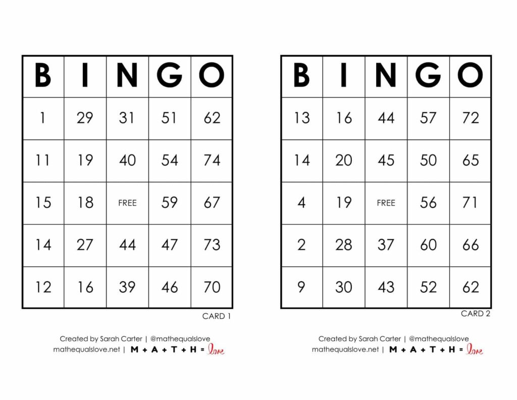 Free Printable PDF Bingo Cards and Call Sheet (-)
