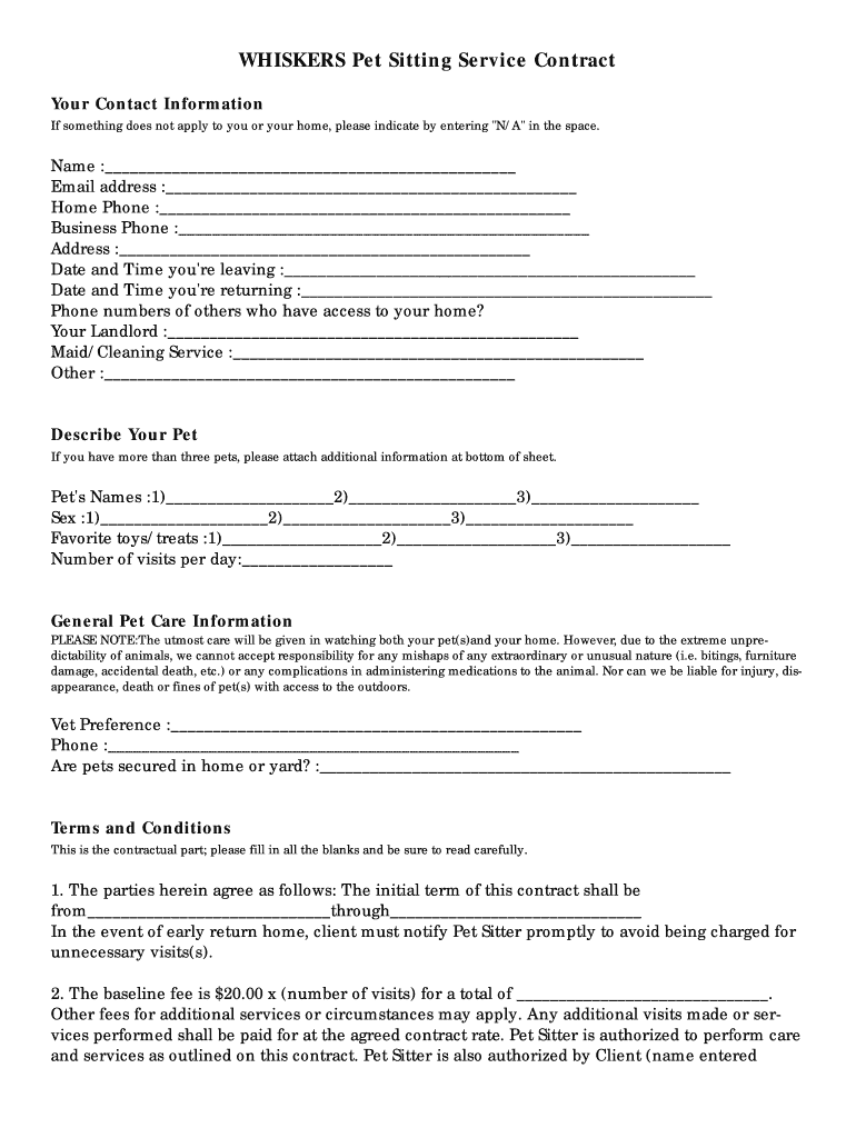 Free printable pet sitting forms: Fill out & sign online  DocHub
