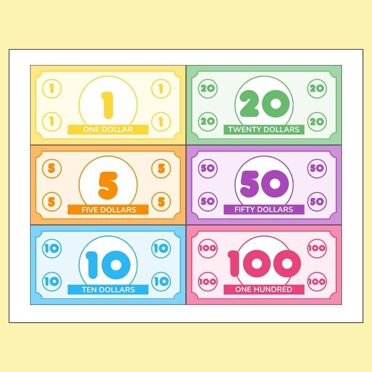 FREE Printable Play Money PDF [For Kids & Games]