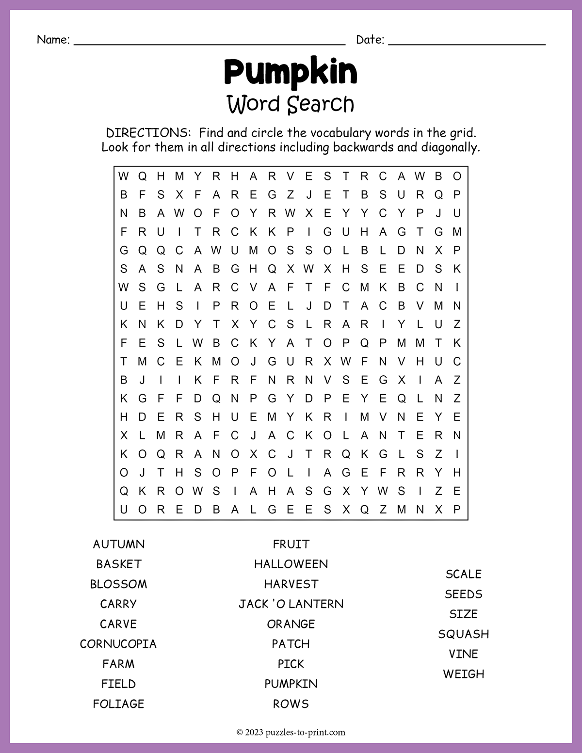 Free Printable Pumpkin Word Search Free Printable Pumpkin Word Search