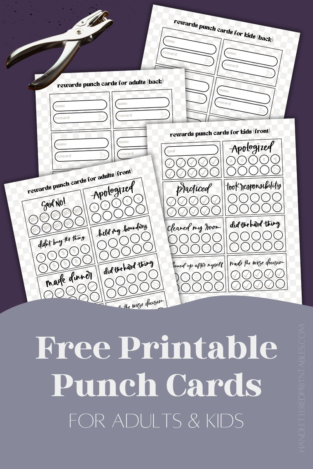 Free Printable Punch Cards for Adults + Kids - Hand Lettered