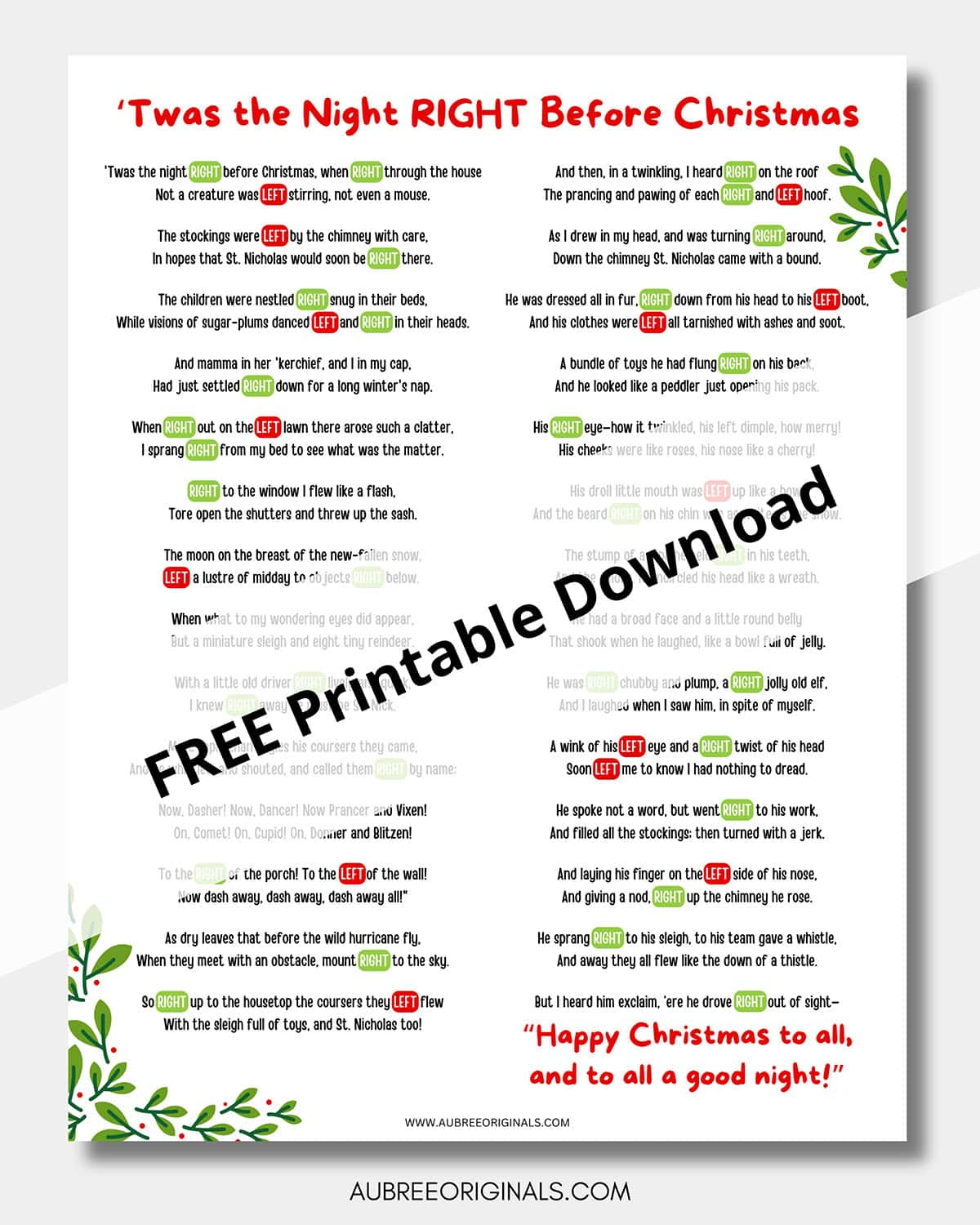 Free Printable Right Left Christmas Game Story - Aubree Originals
