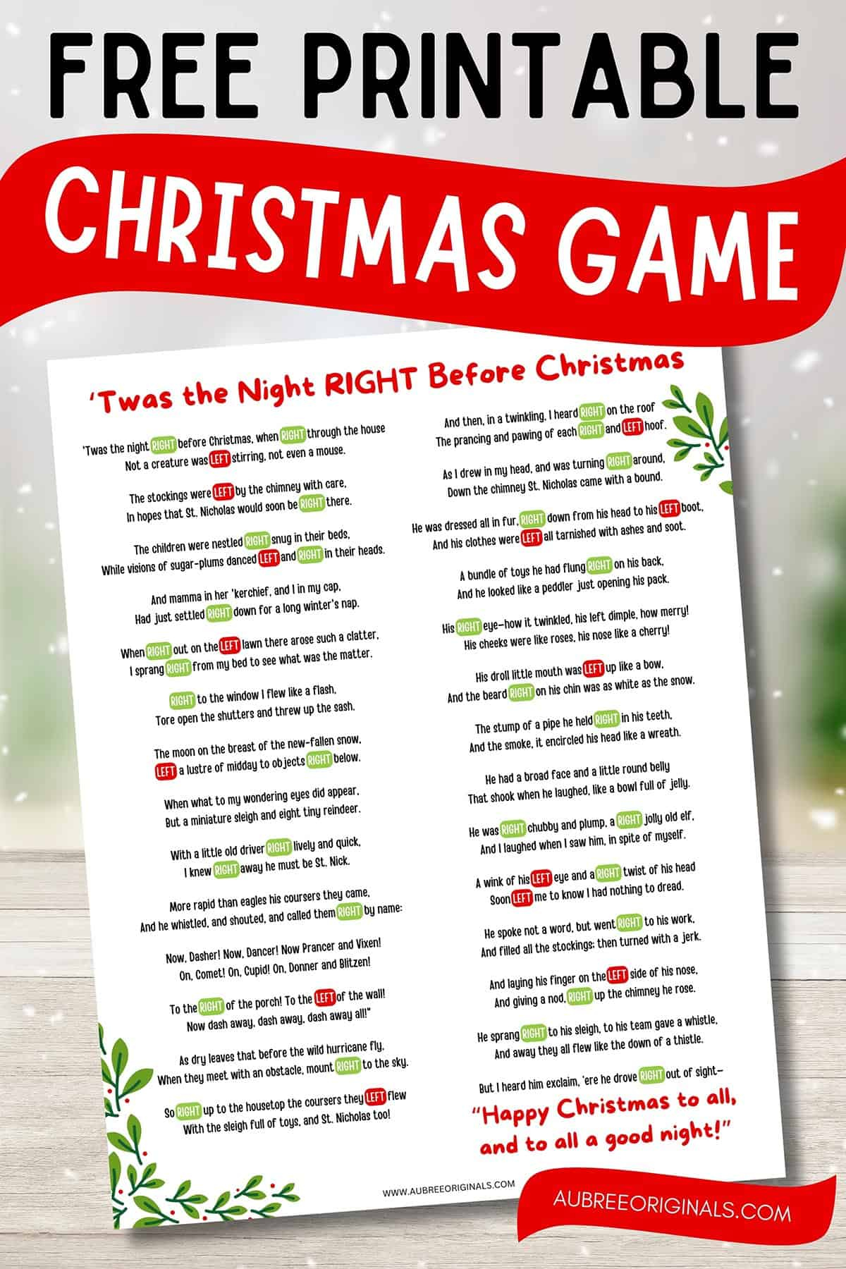 Free Printable Right Left Christmas Game Story - Aubree Originals