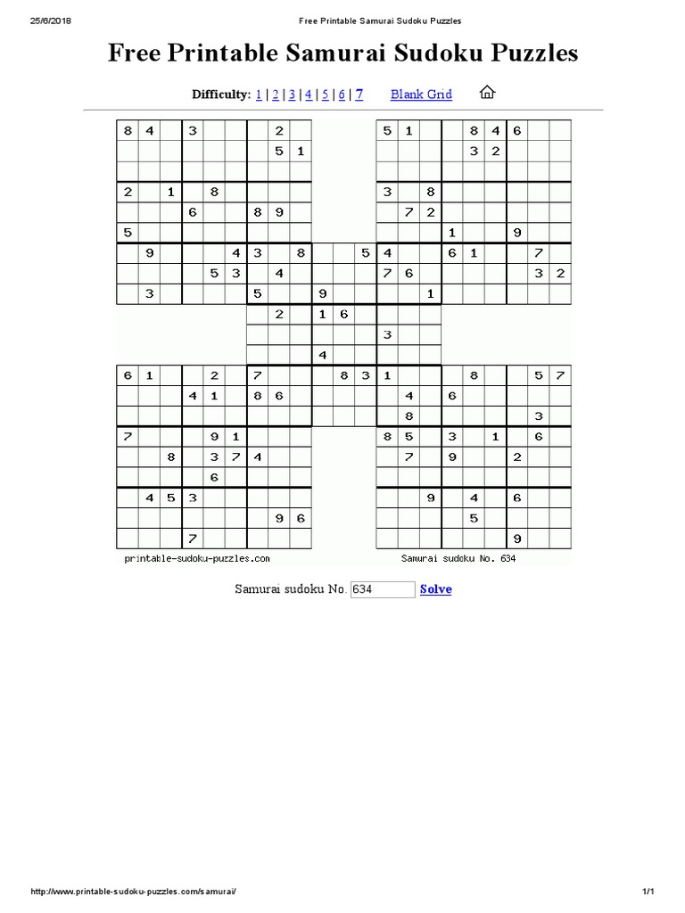 Free Printable Samurai Sudoku Puzzles: Difficulty  PDF  Teaching