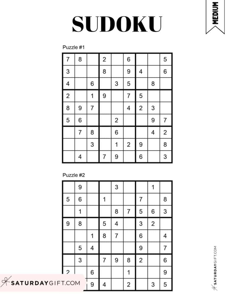 Free Printable Sudoku Puzzles  SaturdayGift
