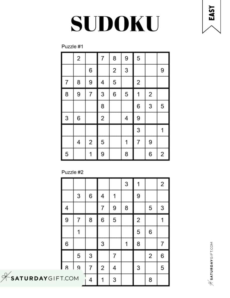 Free Printable Sudoku Puzzles  SaturdayGift