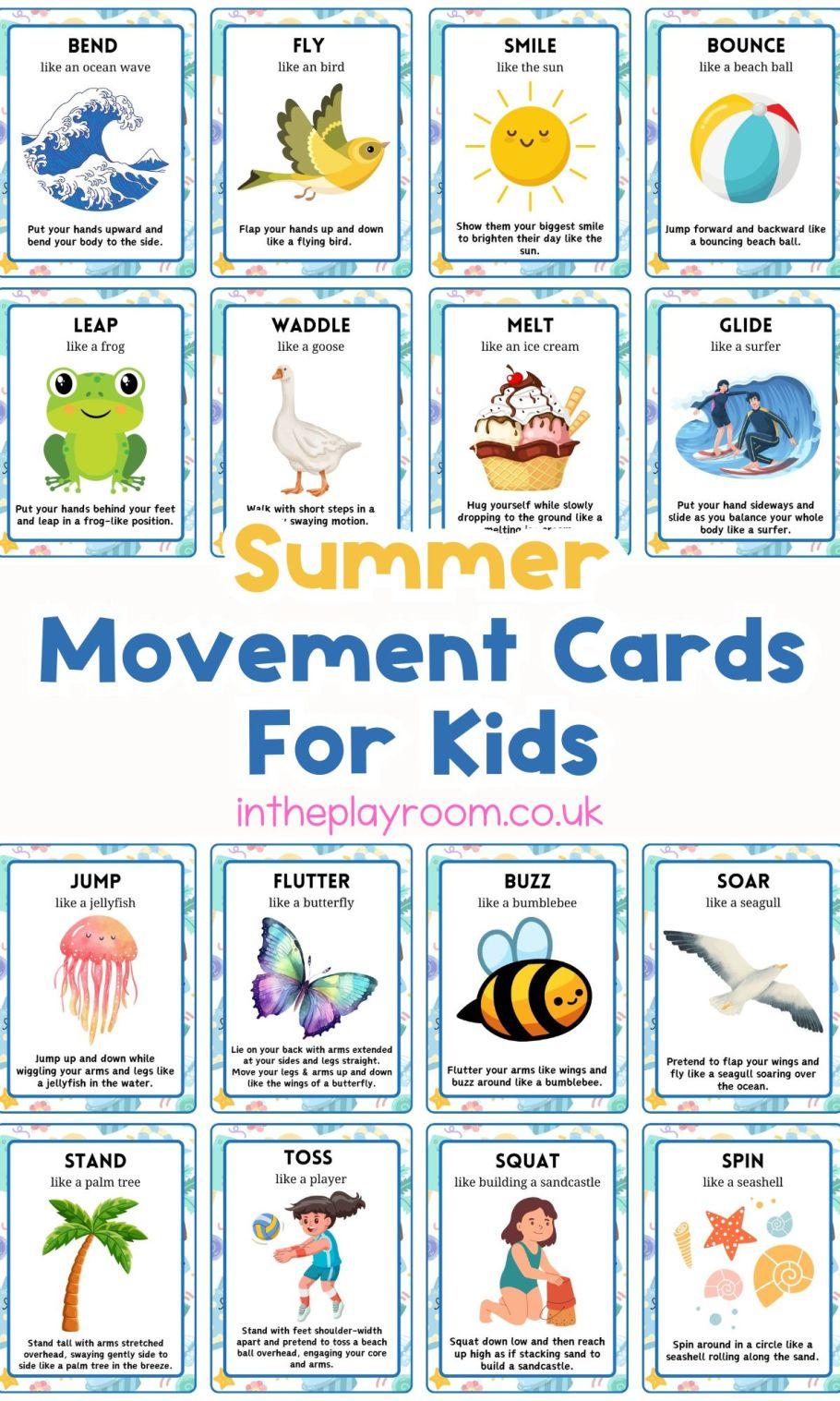 Free Printable Summer Movement Cards for Kids - In The Playroom Free Printable Summer Movement Cards for Kids - In The Playroom