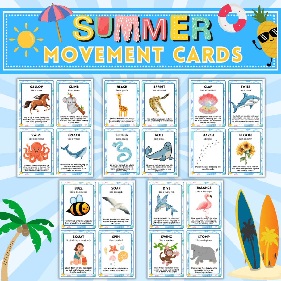 Free Printable Summer Movement Cards for Kids - In The Playroom Free Printable Summer Movement Cards for Kids - In The Playroom