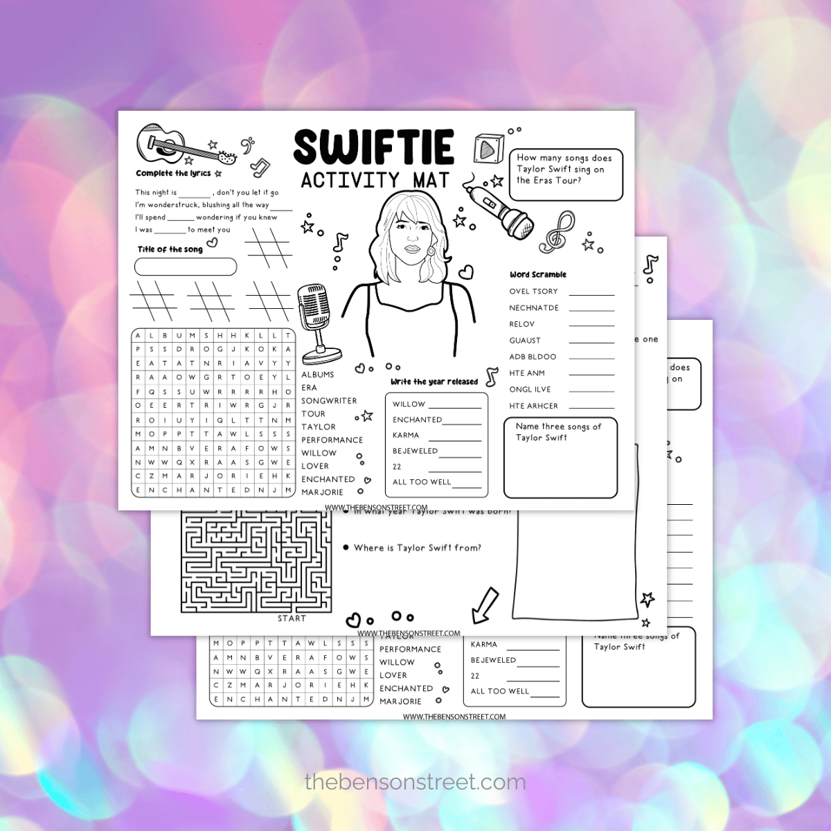 FREE PRINTABLE Taylor Swift Activity Mats for Swiftie Fun - The