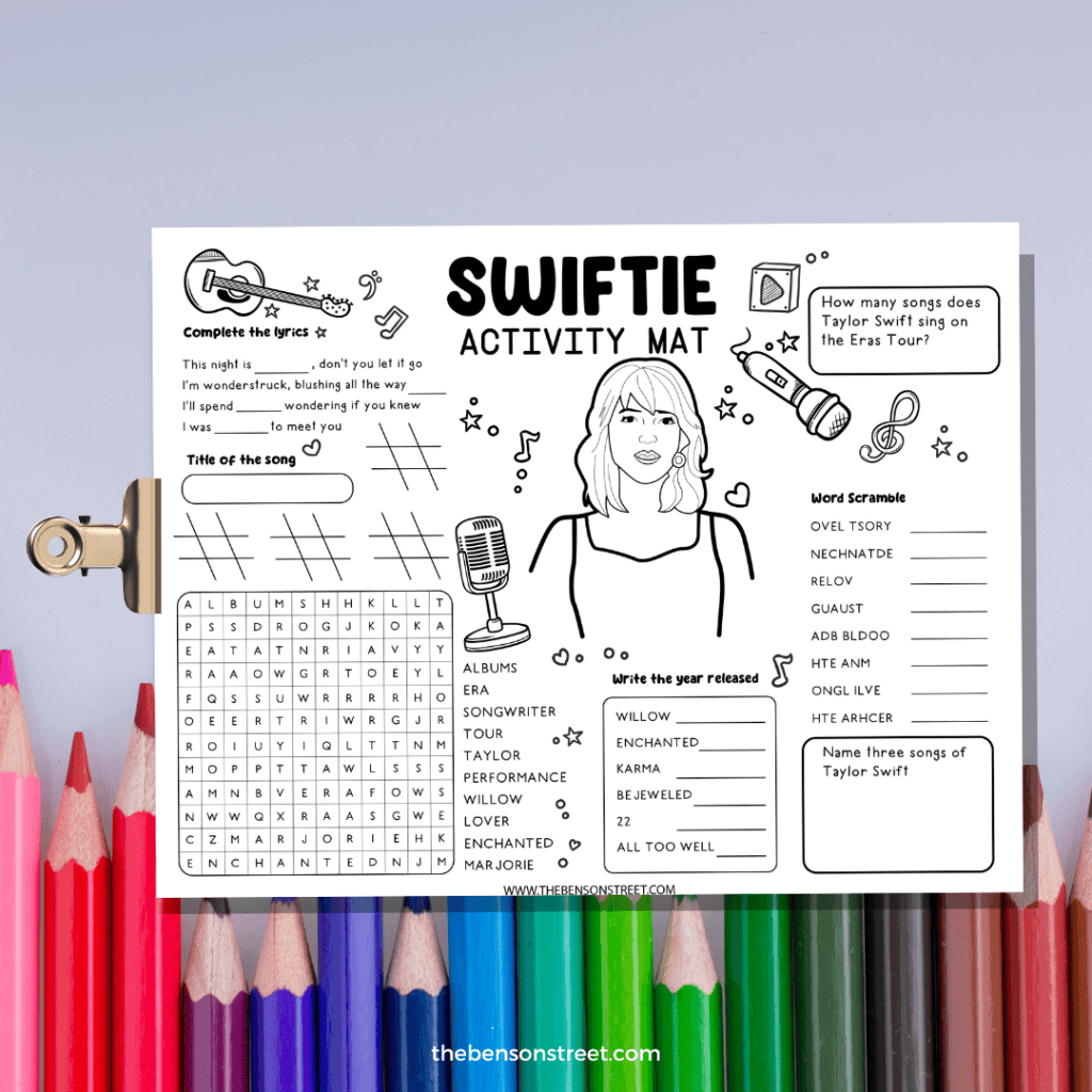 FREE PRINTABLE Taylor Swift Activity Mats for Swiftie Fun - The