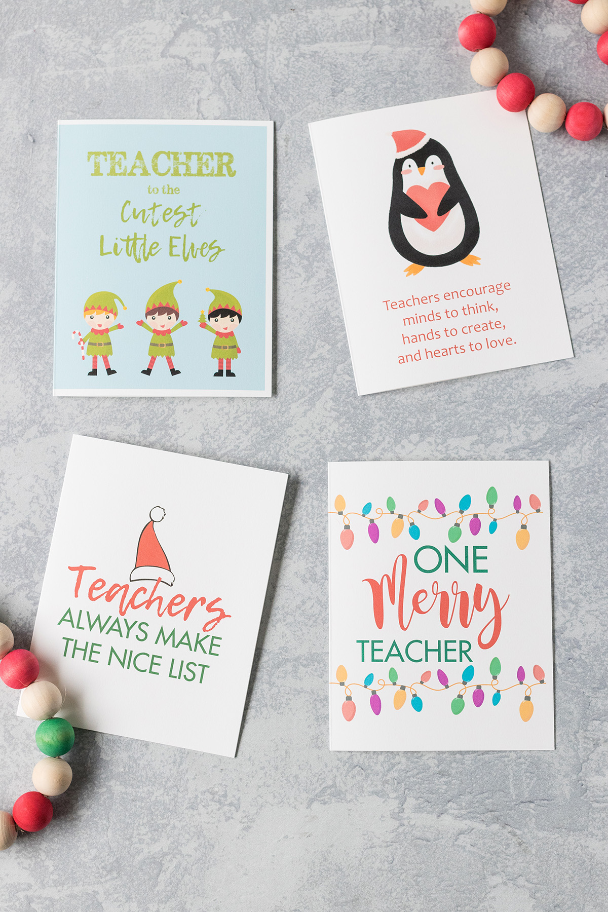 Free Printable Teacher Thank You Christmas Cards • Rose Clearfield