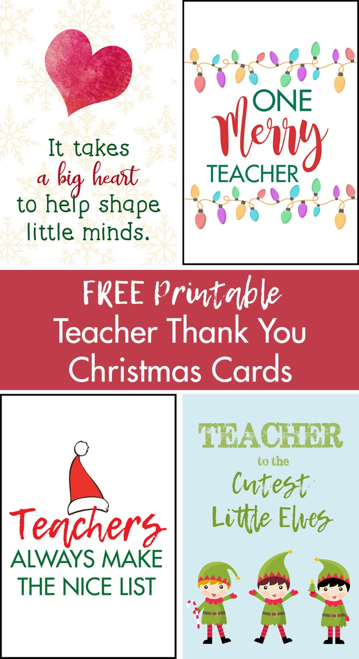 FREE Printable Teacher Thank You Christmas Cards