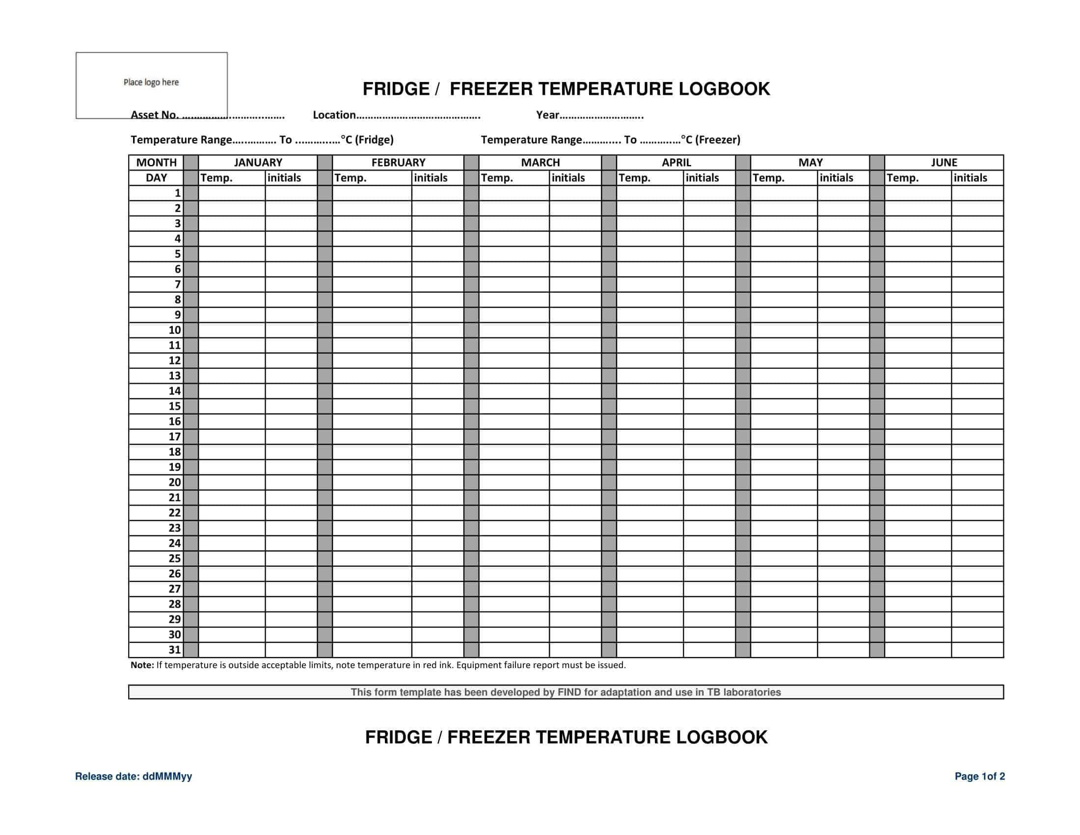 Free Printable Temperature Log Templates [Excel, Word, PDF