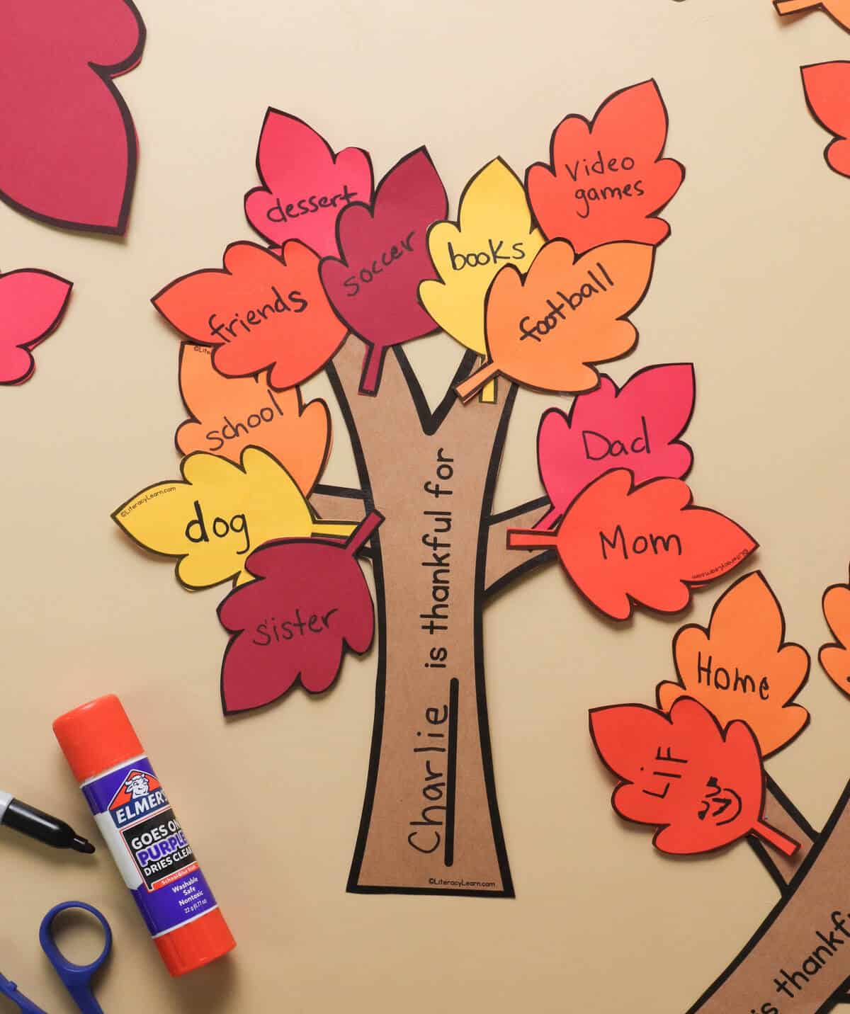 Free Printable Thankful Tree with Leaves - Literacy Learn