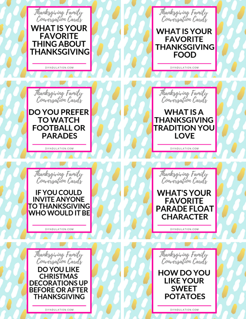 Free Printable Thanksgiving Family Dinner Conversation Cards - DIY
