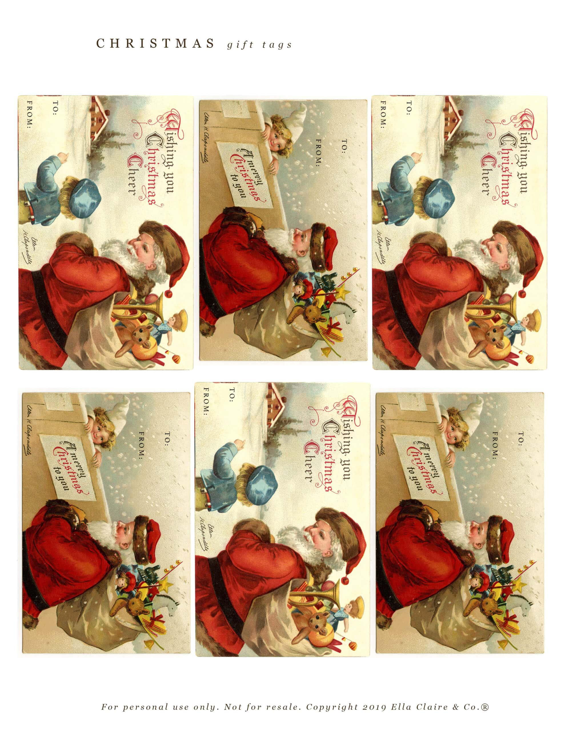 Free Printable Vintage Santa Christmas Gift Tags - Ella Claire & Co.