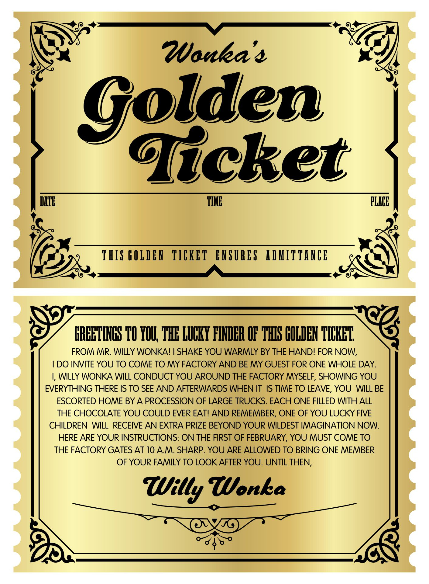 Free Printable Wonka Golden Ticket - Printable Party Favors