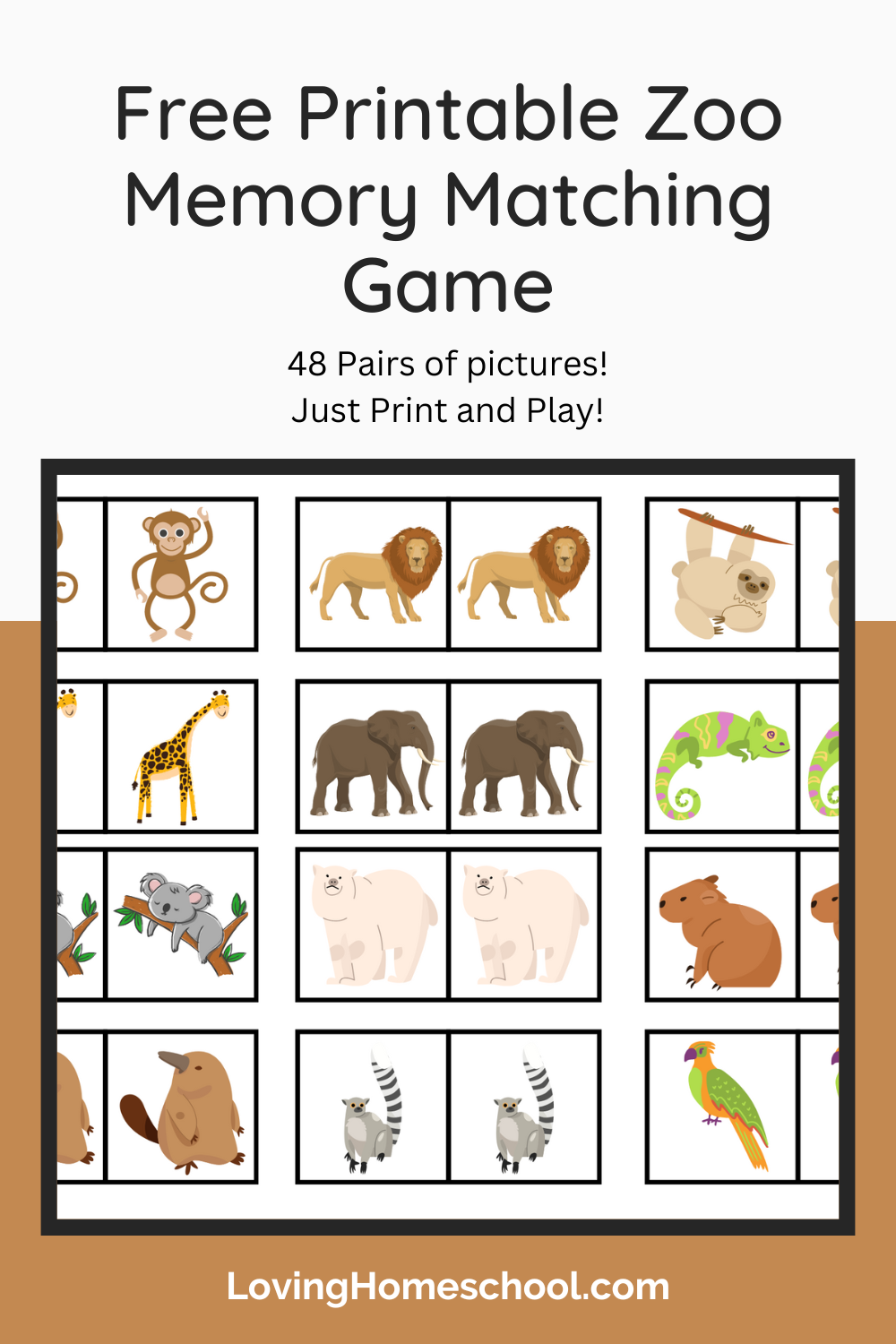 Free Printable Zoo Memory Matching Game - LovingHomeschool