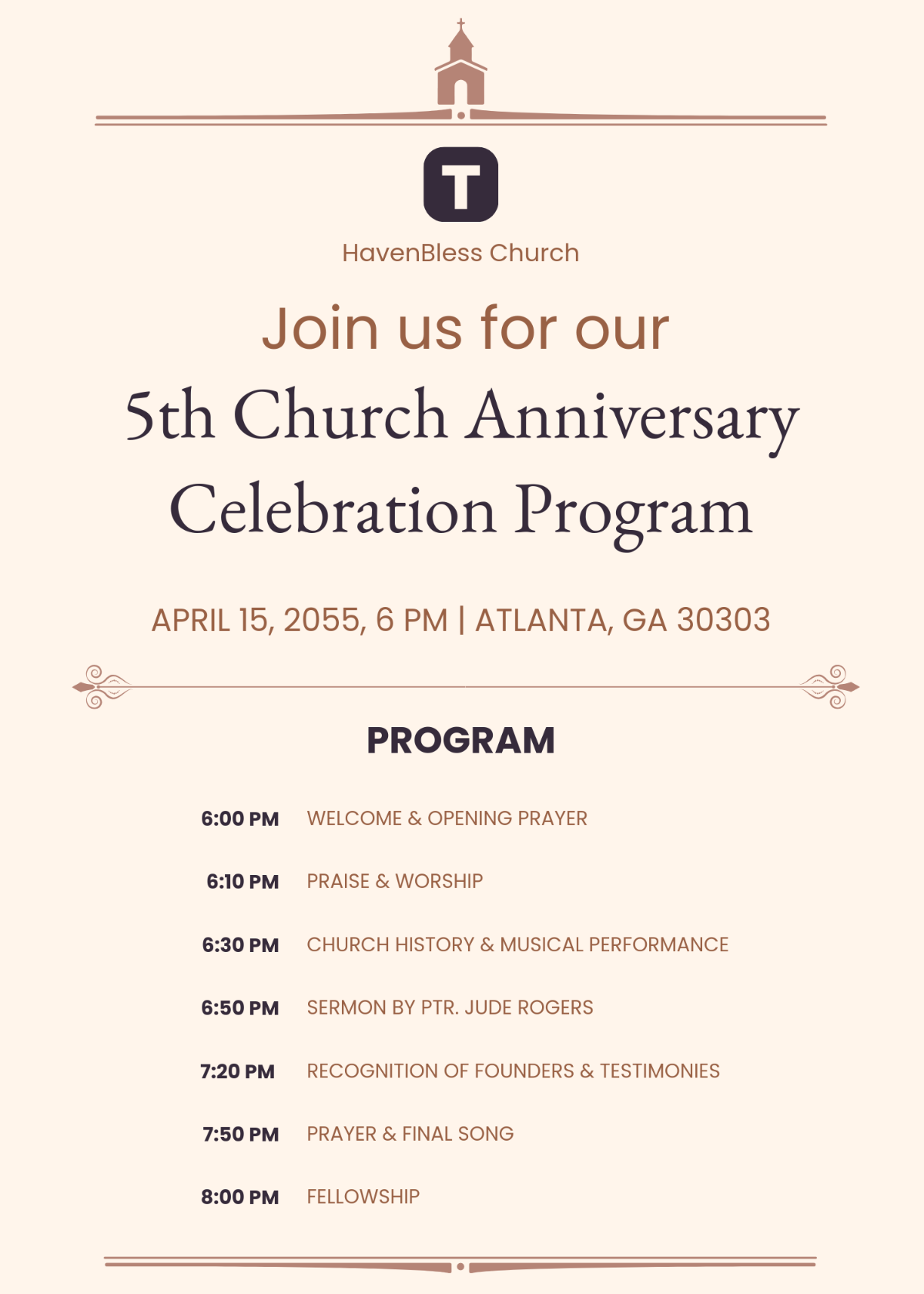 Free Program Church Invitation Template to Edit Online
