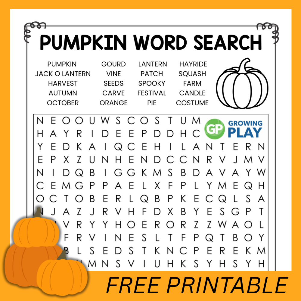 Free Pumpkin Word Search Printable - Growing Play Free Pumpkin Word Search Printable - Growing Play