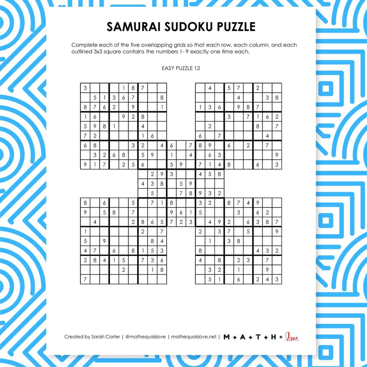 FREE Samurai Sudoku Printable Puzzles (PDF) FREE Samurai Sudoku Printable Puzzles (PDF)