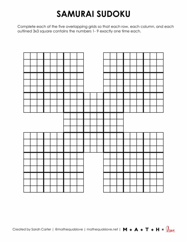FREE Samurai Sudoku Printable Puzzles (PDF) FREE Samurai Sudoku Printable Puzzles (PDF)