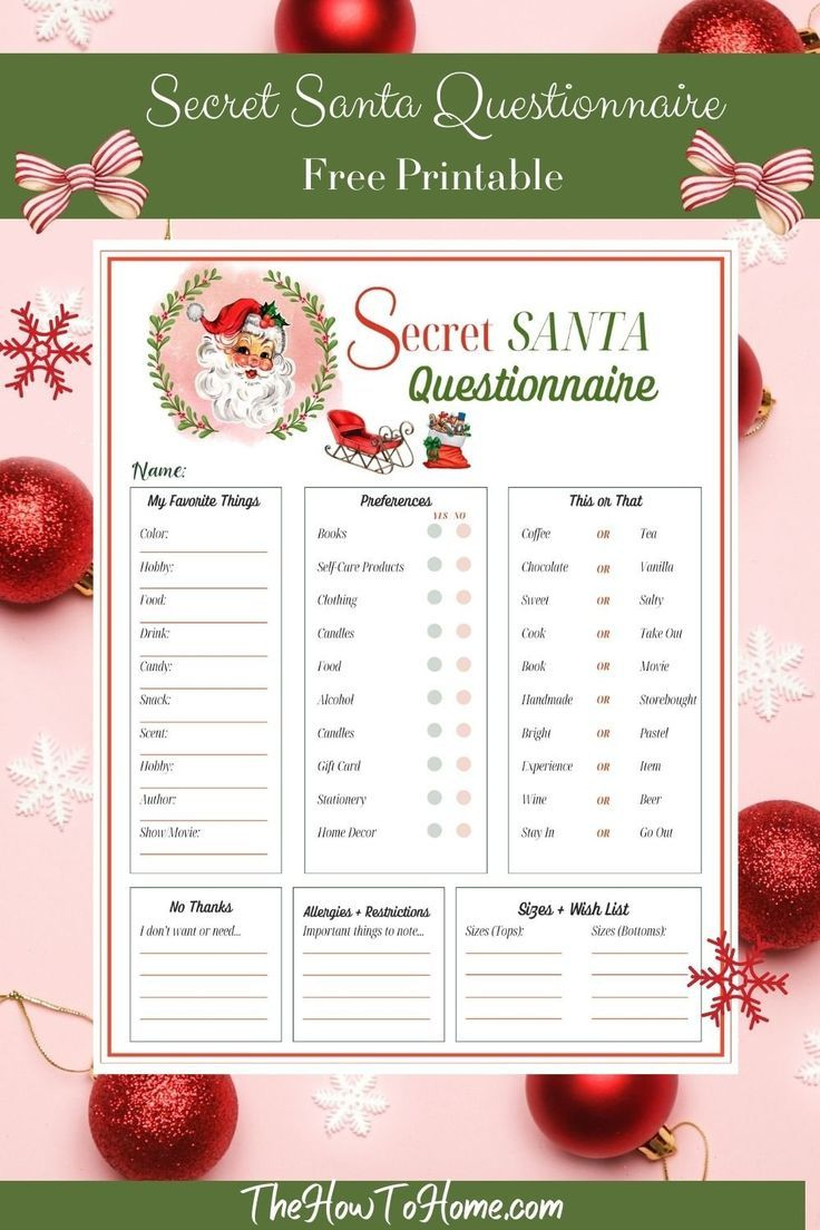 Free Secret Santa Questionnaire Printable - Perfect for Office