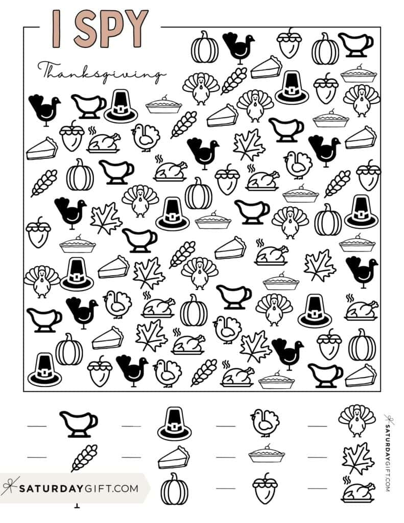 Free Thanksgiving I Spy Printable  SaturdayGift