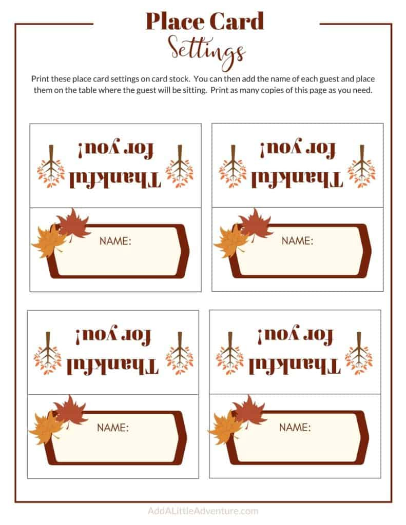 Free Thanksgiving Place Cards Printable - Printable Party Favors