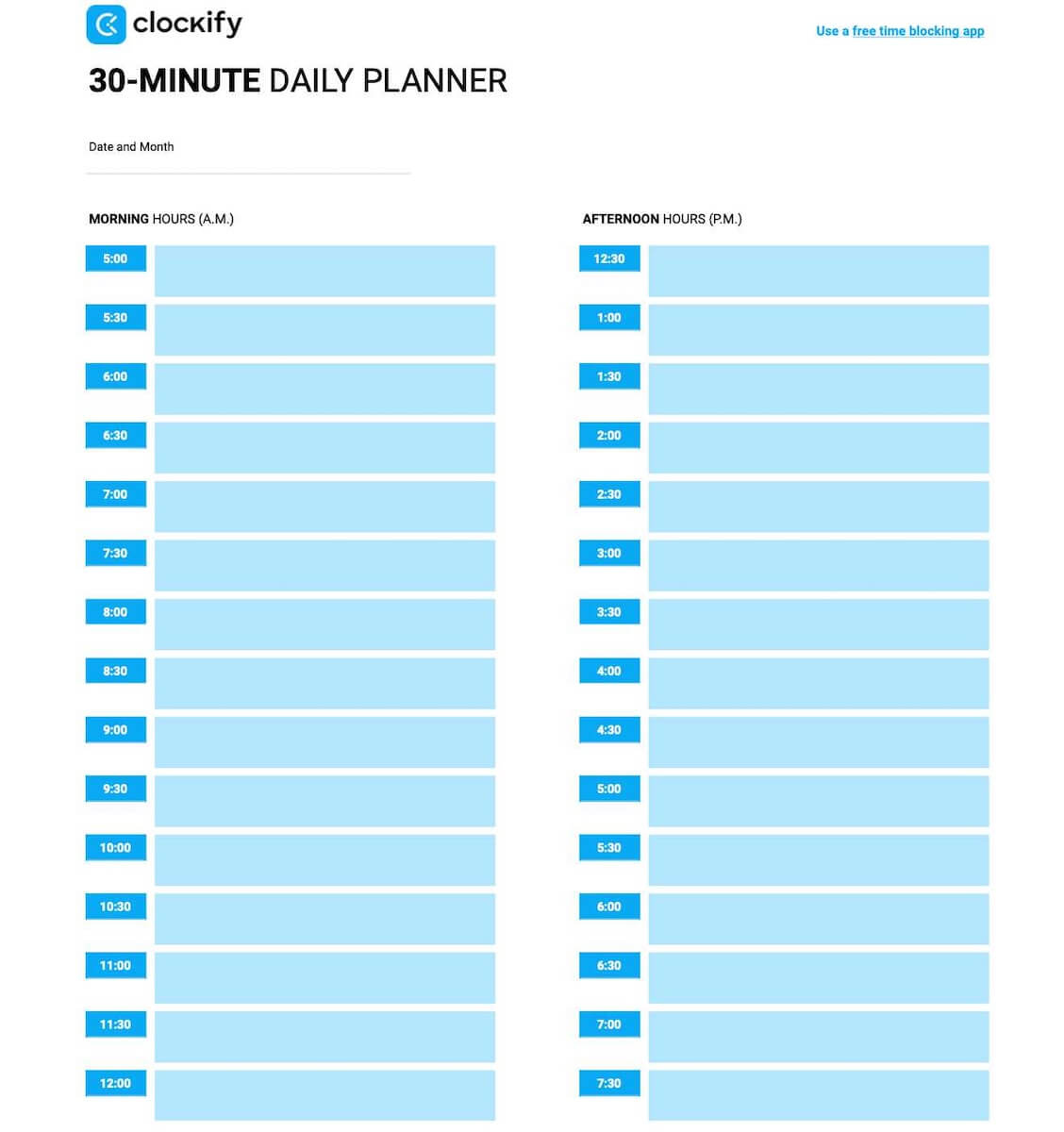 Free Time Blocking Templates ( Printable Downloads)