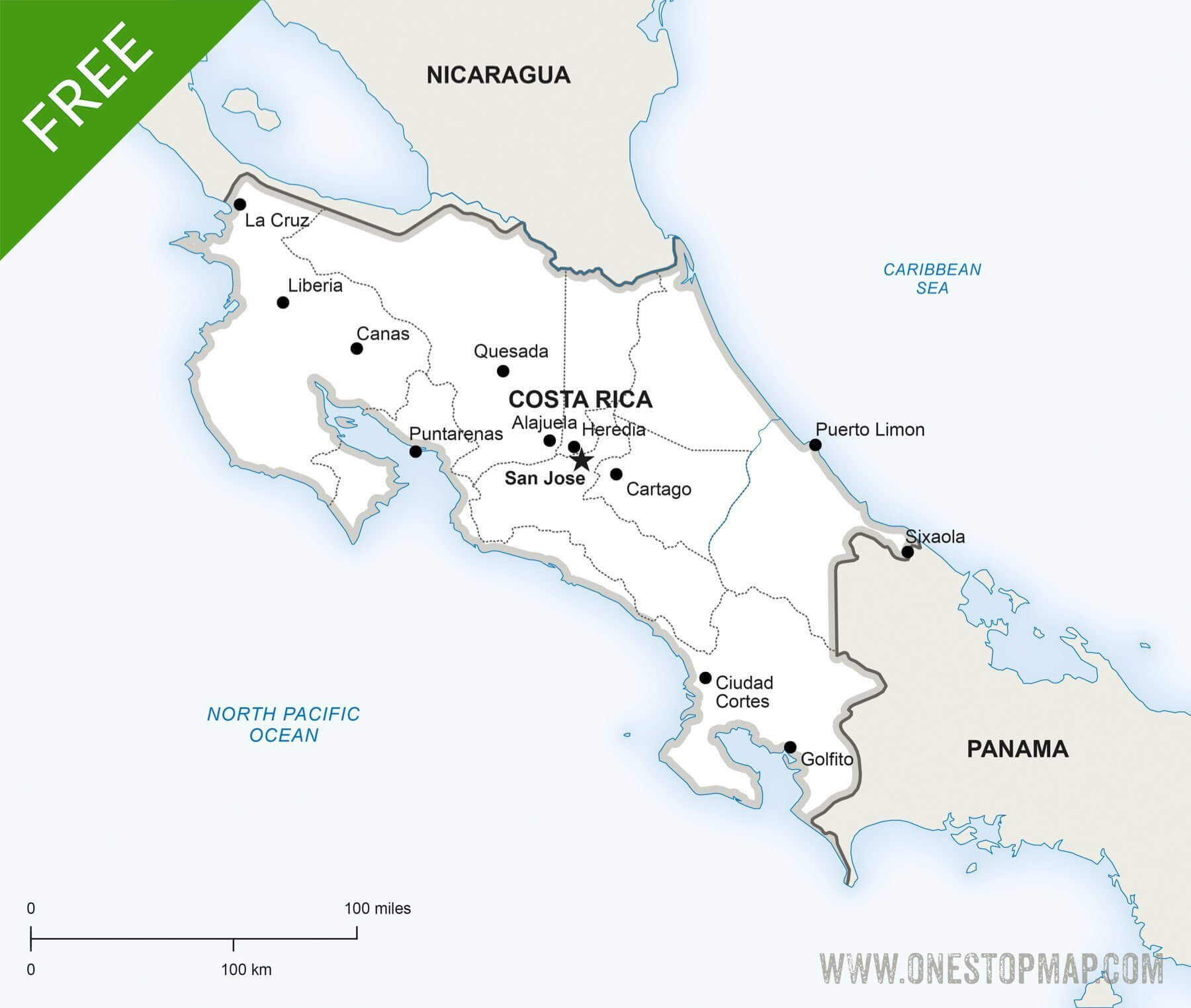 Free Vector Map of Costa Rica Political  One Stop Map