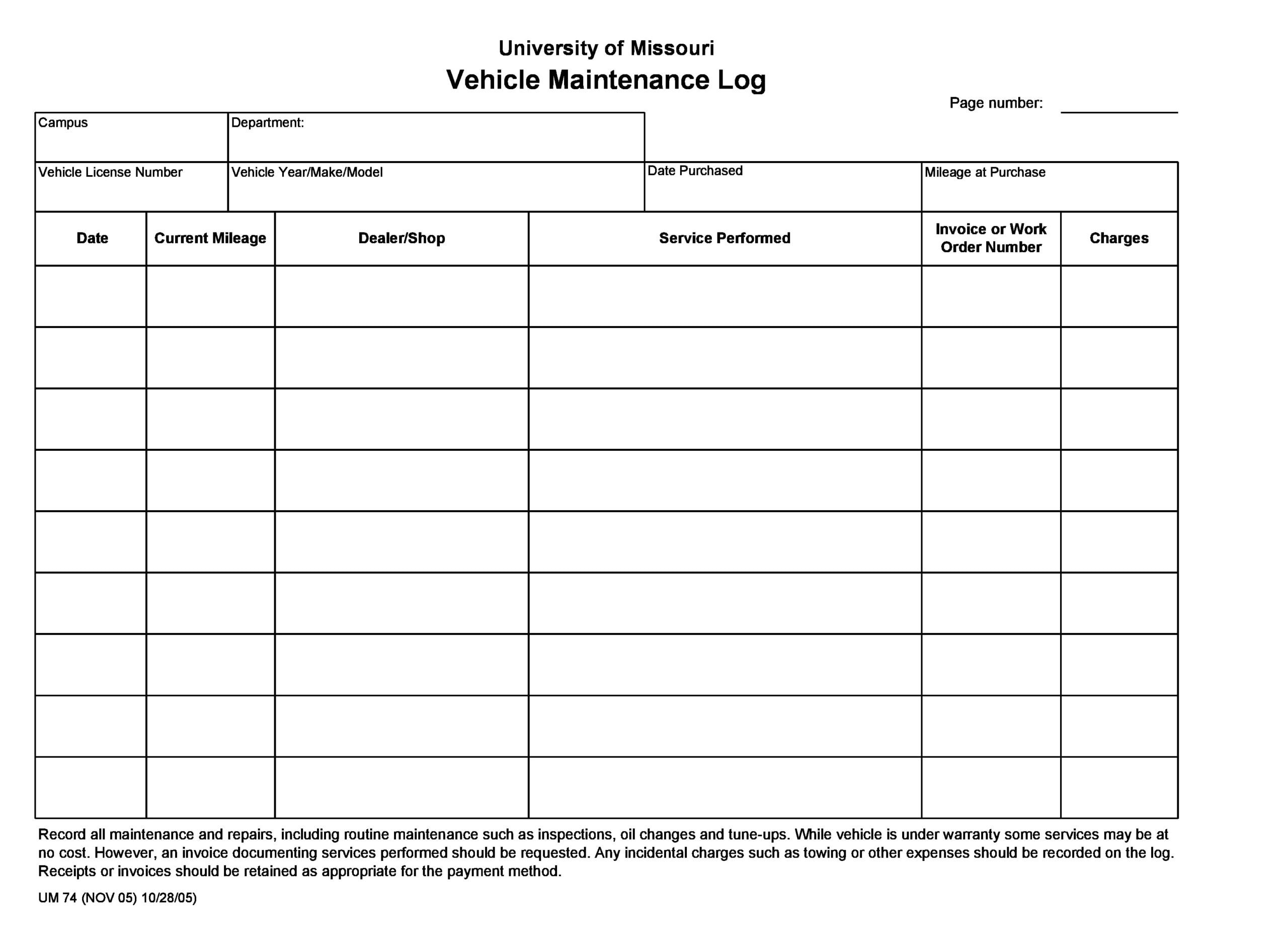 Free Vehicle Maintenance Logs [Excel, PDF, Word] - TemplateArchive