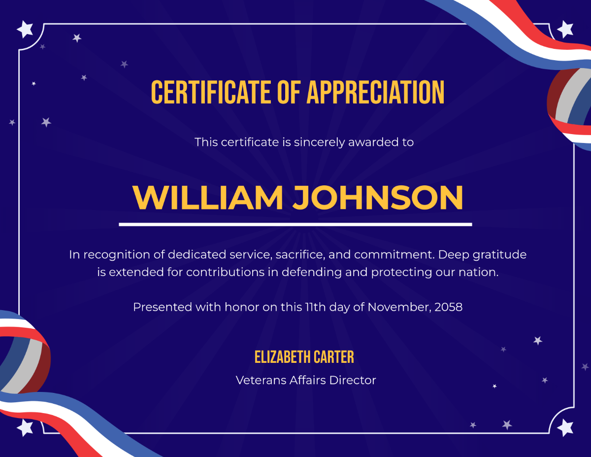 Free Veteran Appreciation Certificate Template to Edit Online
