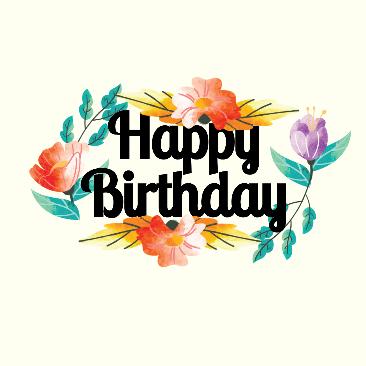 Free Watercolor Floral Happy Birthday Clipart Template to Edit Online