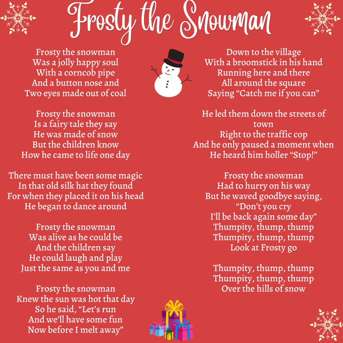Frosty the Snowman Printable Lyrics, Origins, and Video Frosty the Snowman Printable Lyrics, Origins, and Video
