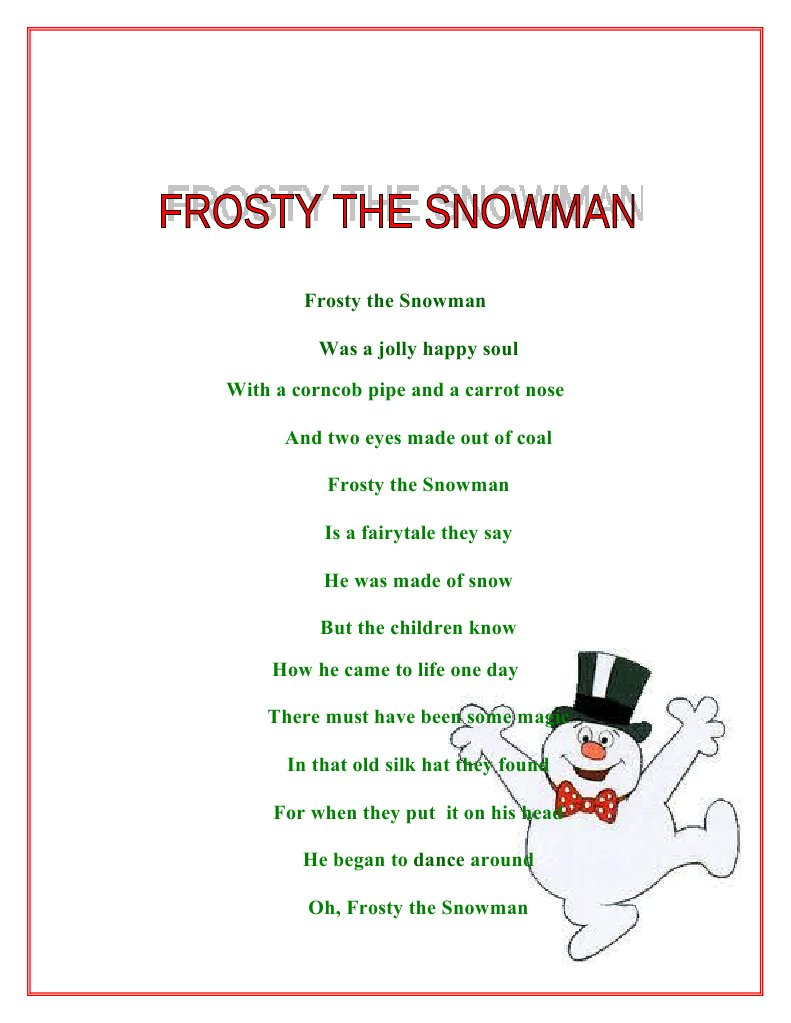 Frosty the Snowman Song Lyrics PDF Frosty the Snowman Song Lyrics PDF