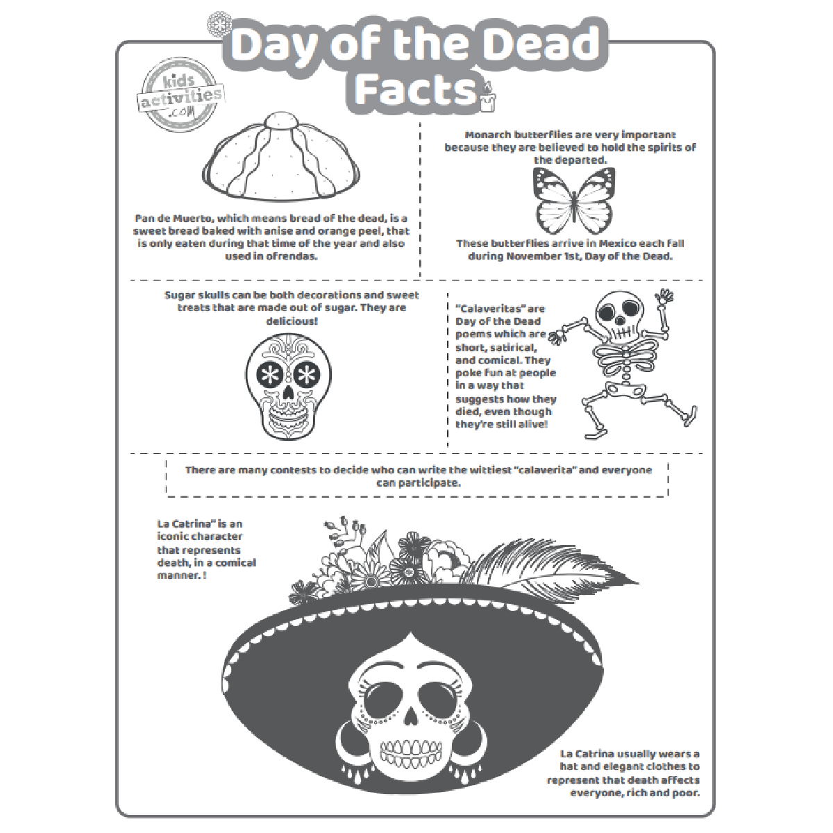Fun Day Of The Dead Facts For Kids To Print and Learn! Kids