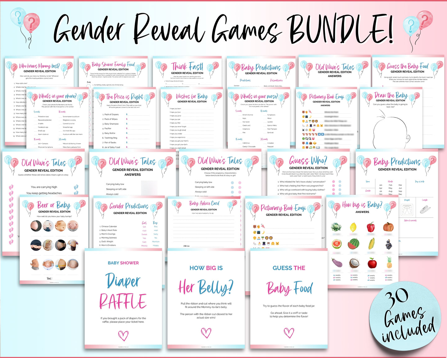 Gender Reveal Games Bundle  With over  printables included!