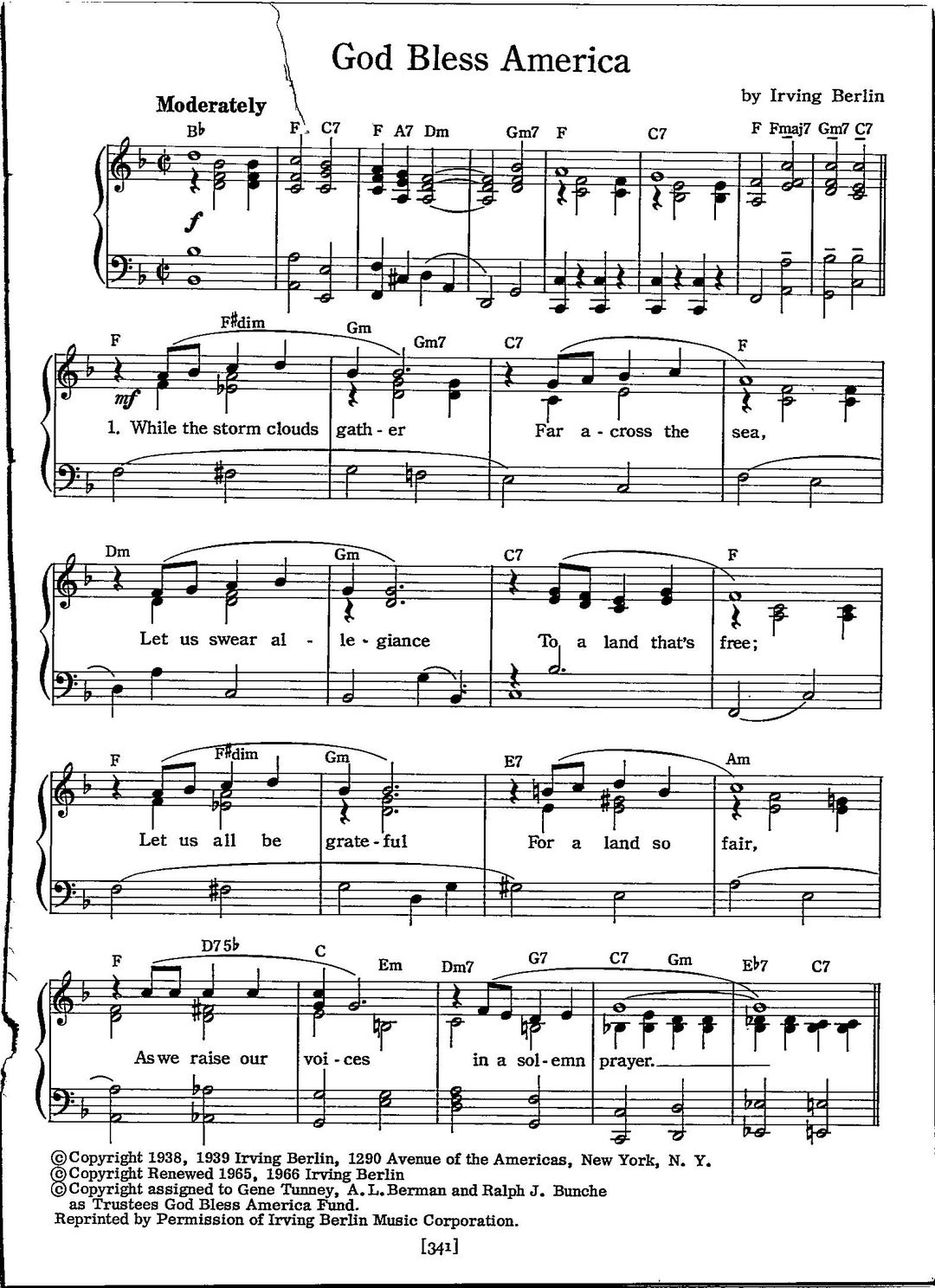God Bless America Sheet Music - Digital Patriotic Tune - Key of F