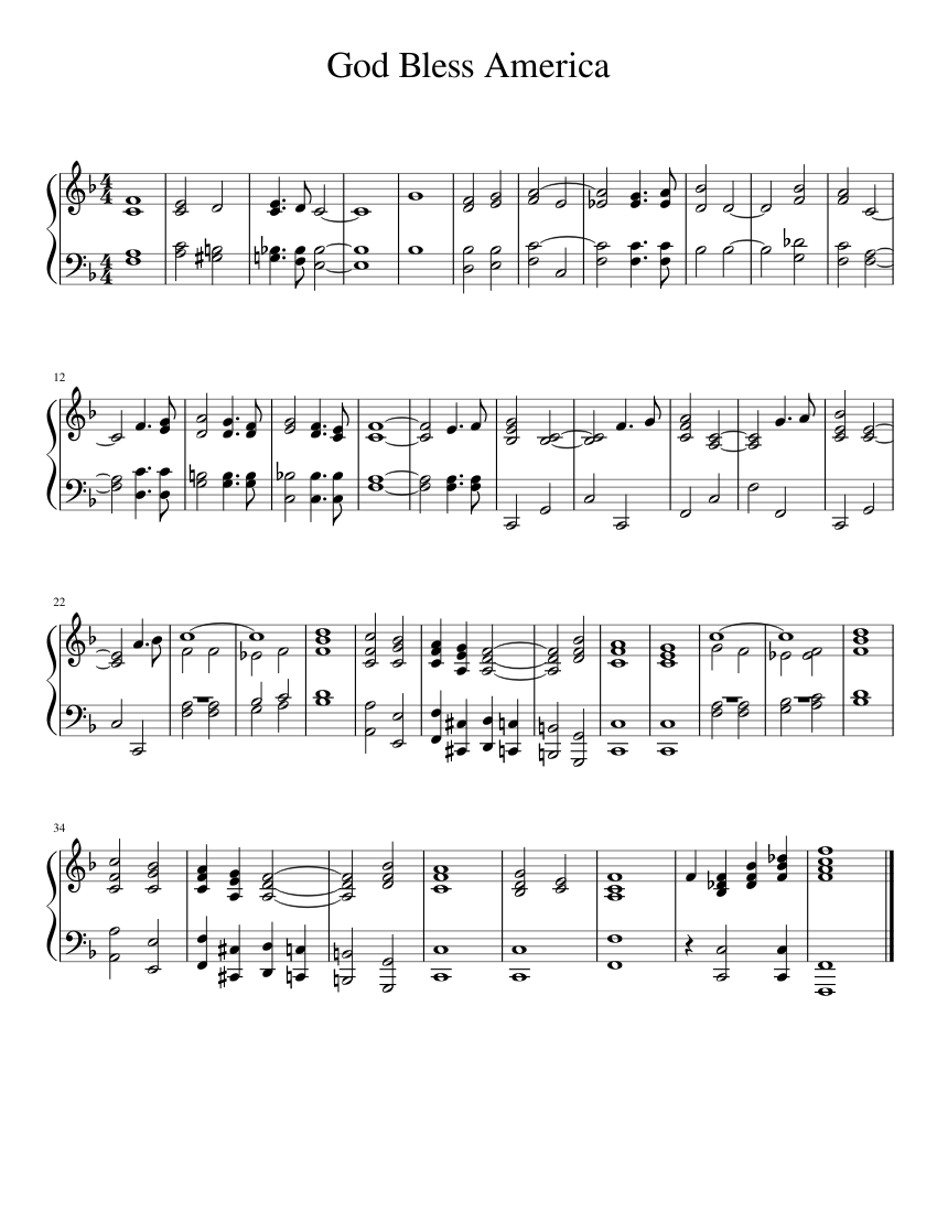 God Bless America Sheet Music for Piano (Solo) easy  MuseScore