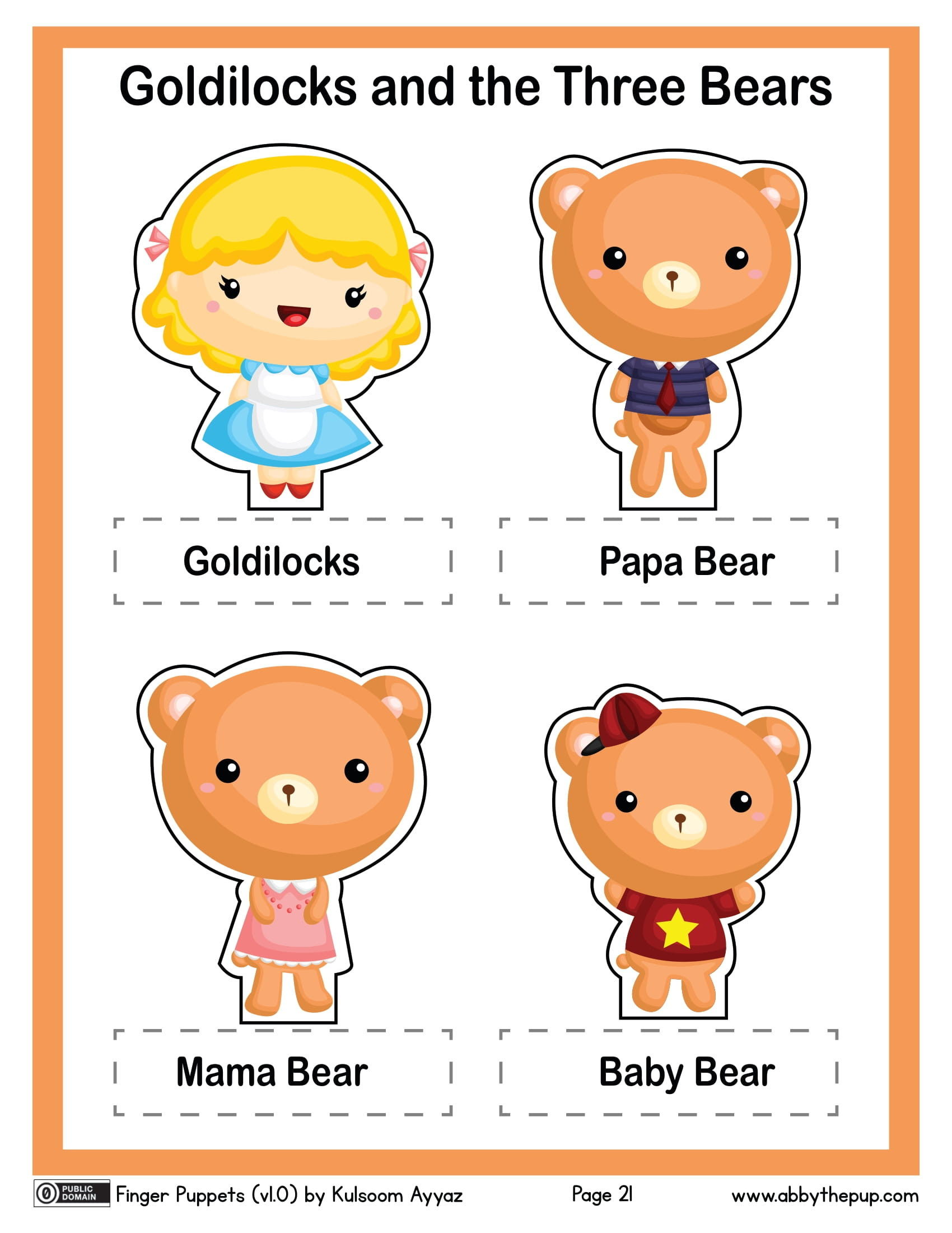 Goldilocks and the Three Bears Finger Puppets  Free Printable
