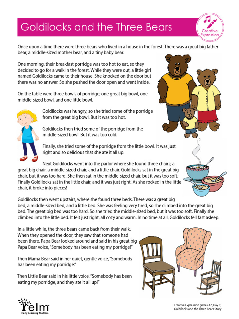 Goldilocks and the Three Bears Story  PDF  Goldilocks And The