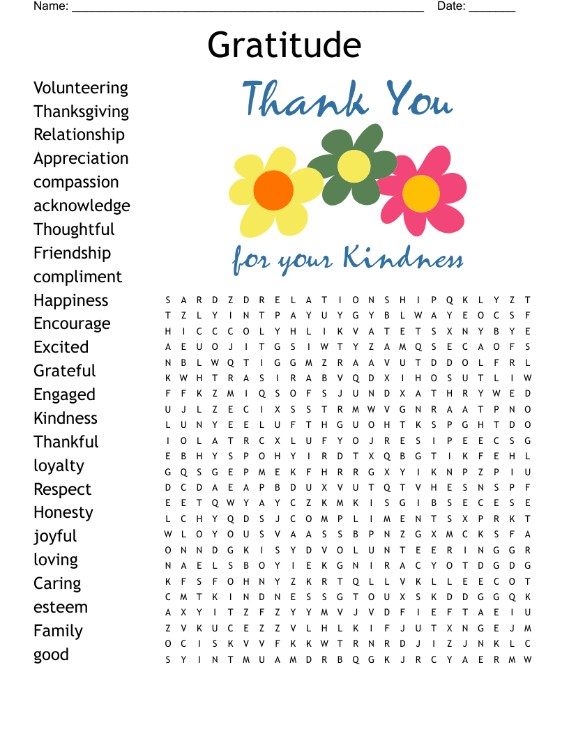 Gratitude Word Search - WordMint