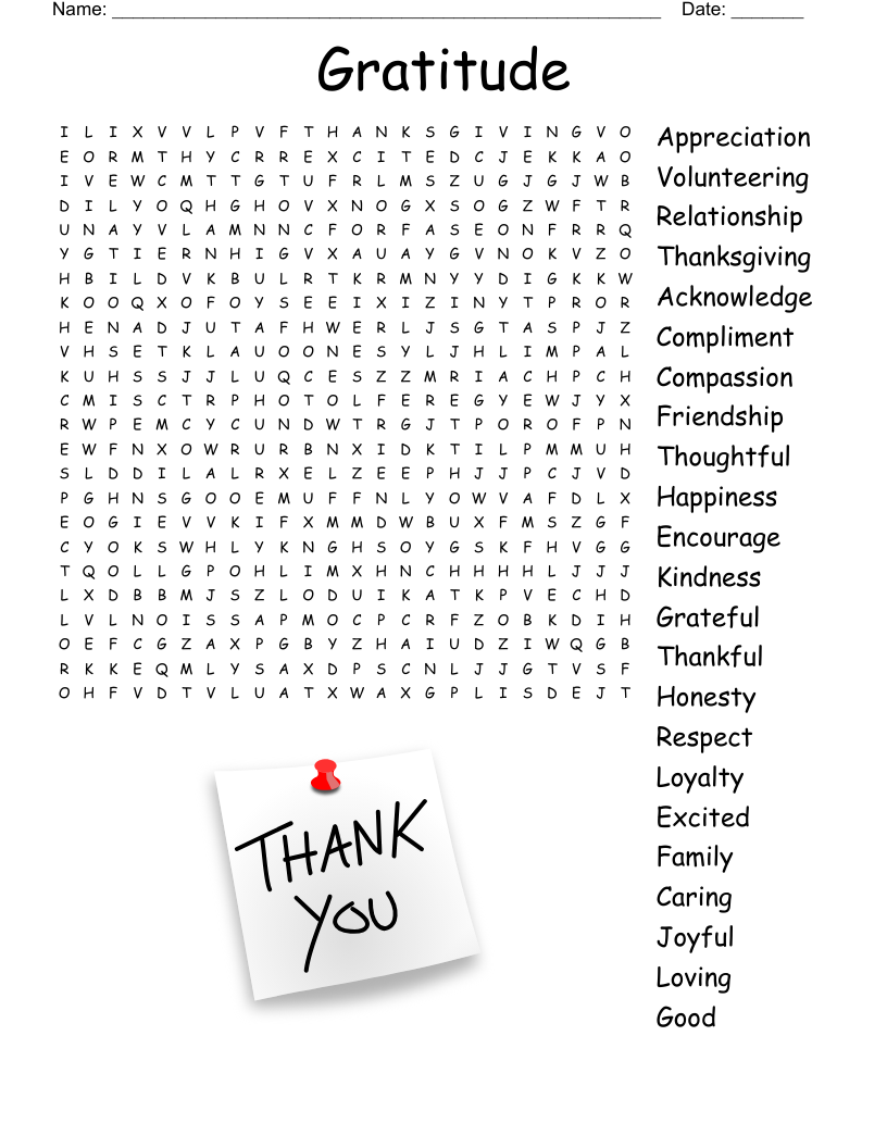Gratitude Word Search - WordMint