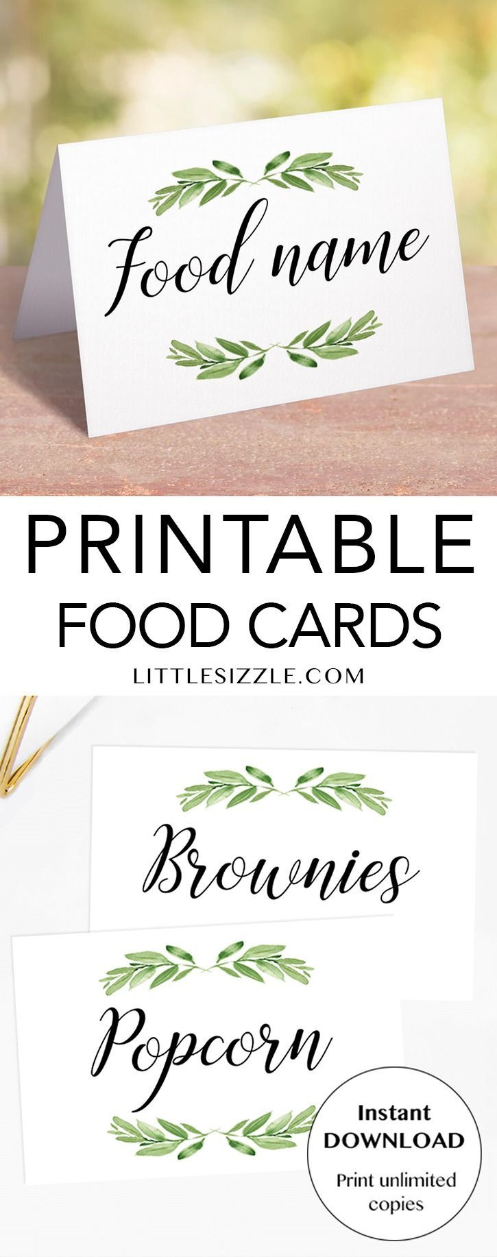 Greenery Food Labels printable  DIY food cards instant download