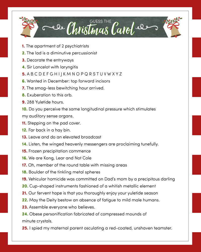 Guess the Christmas Carole Game FREE Printable Lil Guess the Christmas Carole Game FREE Printable Lil